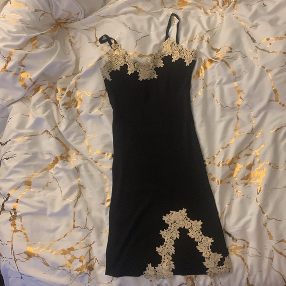 Black and fold detail dress size small  this dress is custom made  embroidered - Picture 2 of 4